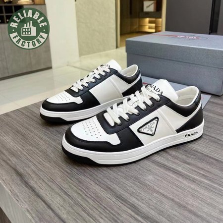 PRADA DOWNTOWN LOW TOP SNEAKERS LEATHER WHITE BLACK - PA003