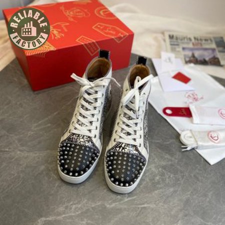 Christian Louboutin Black/White Leather Louis Orlato Spike Sneakers