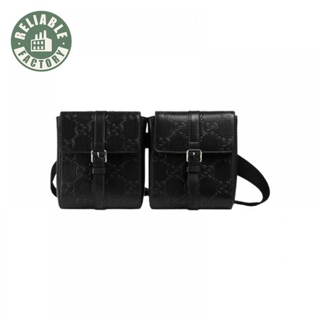 Gg Embossed Belt Bag Black Gg Embossed Leather Cotton Linen Lining GBB021