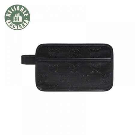 Gg Embossed Cosmetic Case Black Gg Embossed Leather Cotton Linen Lining GBB020