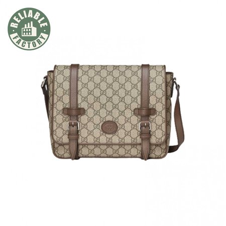 Gucci Messenger Bag Beige/Ebony Gg Supreme Canvas Brown Leather Trim GMB008