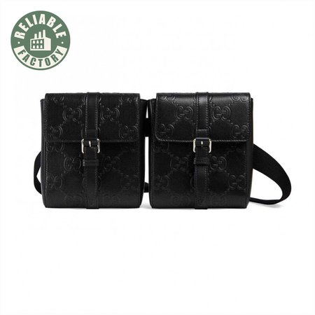 GG EMBOSSED BELT BAG BLACK GG EMBOSSED LEATHER COTTON LINEN LINING - GBC16