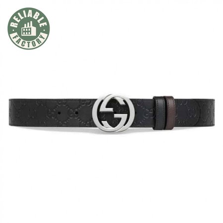 GUCCI SIGNATURE BELT WITH SILVER G BUCKLE - B49