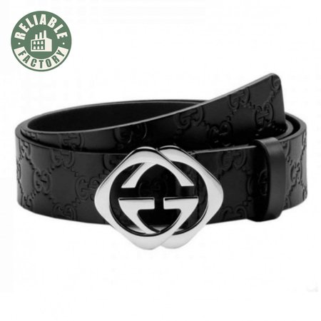 GUCCI BLACK S.SI.MA LEATHER BELT WITH SQUARE G BUCKLE - B4