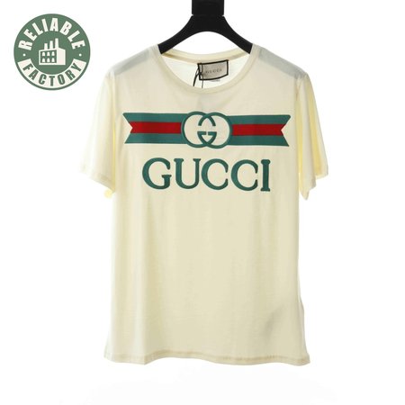 GUCCI EMBROIDERED BELT LOGO SHORT SLEEVE WHITE T SHIRT