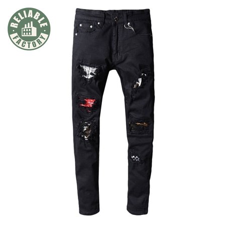 Amiri Bandanna Rip Jeans Black / Red / White