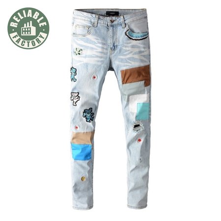 Amiri Bear Patch Rip Jeans Light Blue