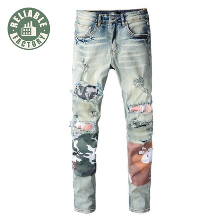 Amiri Camo Patch Jeans Blue / Green / Orange