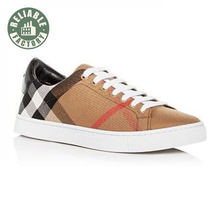 BURBERRY ALBERT HOUSE CHECK & LEATHER LOW-TOP SNEAKER - BBR3