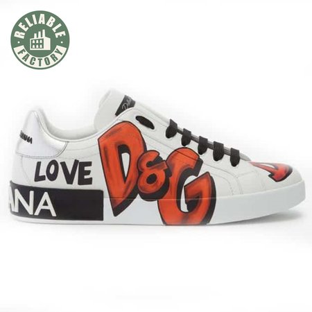 DOLCE & GABBANA CALFSKIN PORTOFINO SNEAKERS WITH PATCHES OF THE DESIGNERS - DG2