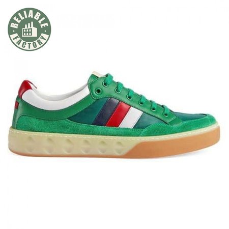 GUCCI MEN'S GREEN LEATHER AND NYLON SNEAKERS - GC61