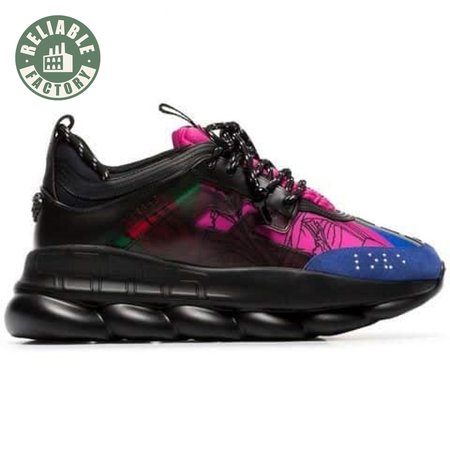 VERSACE BLACK AND MULTICOLOURED CHAIN REACTION SNEAKERS - VS8